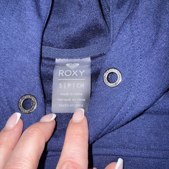 Roxy Liberty Hoodie Pullover Zip Pockets Missing Strings Small Navy/Purple - Picture 8 of 9
